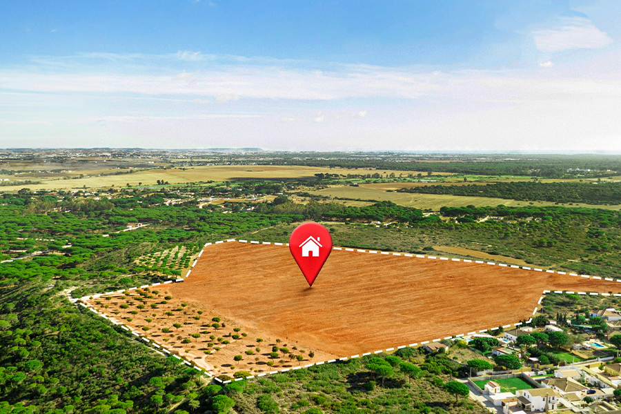 Aerial view of land plots development layout